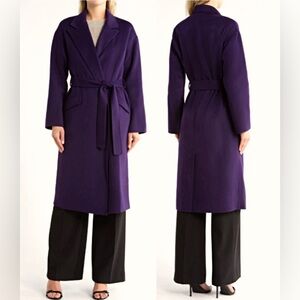 Theory Robe Coat Double Face Wool Cashmere Blend Blackberry Purple Small